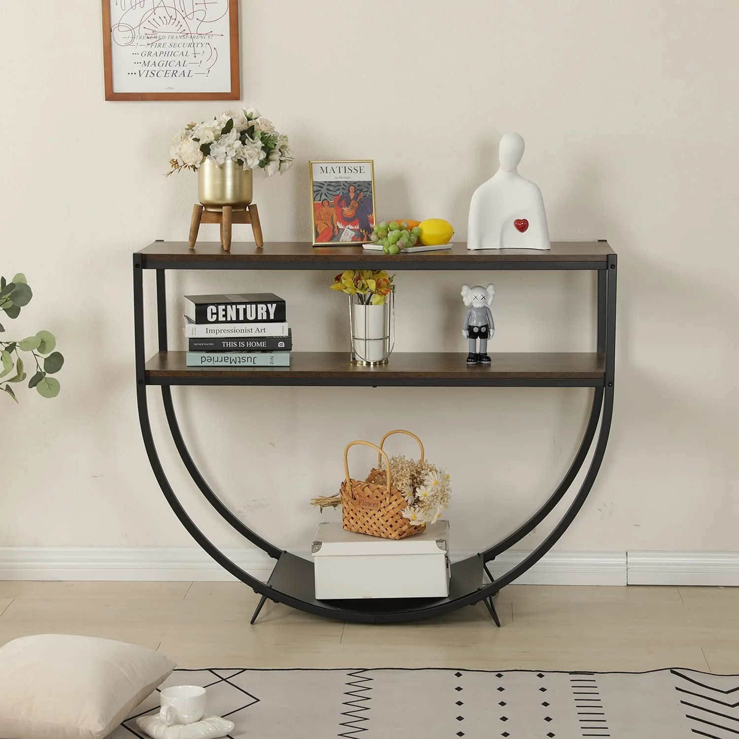 EROMMY 48'' 3-Tier Console Table Modern Sofa Table with Storage Shelves Arc-Shaped Table - 48
