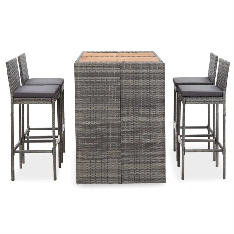 Patio Bar Set Bar Table and Stools Poly Rattan and Wood