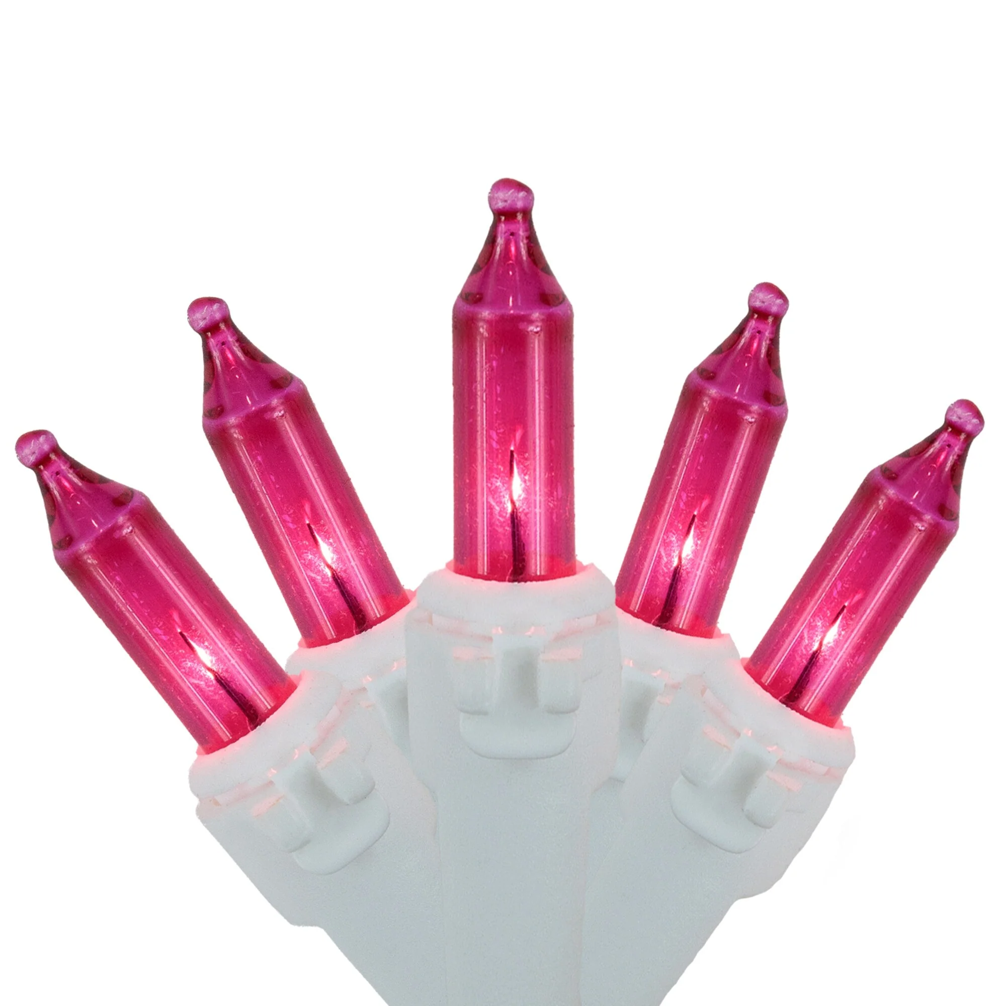 50-Count Pink Mini Christmas Light Set, 10 ft White Wire