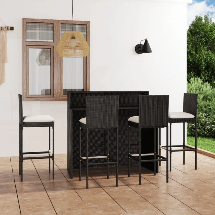 Patio Bar Table and Stools Set with Cushions