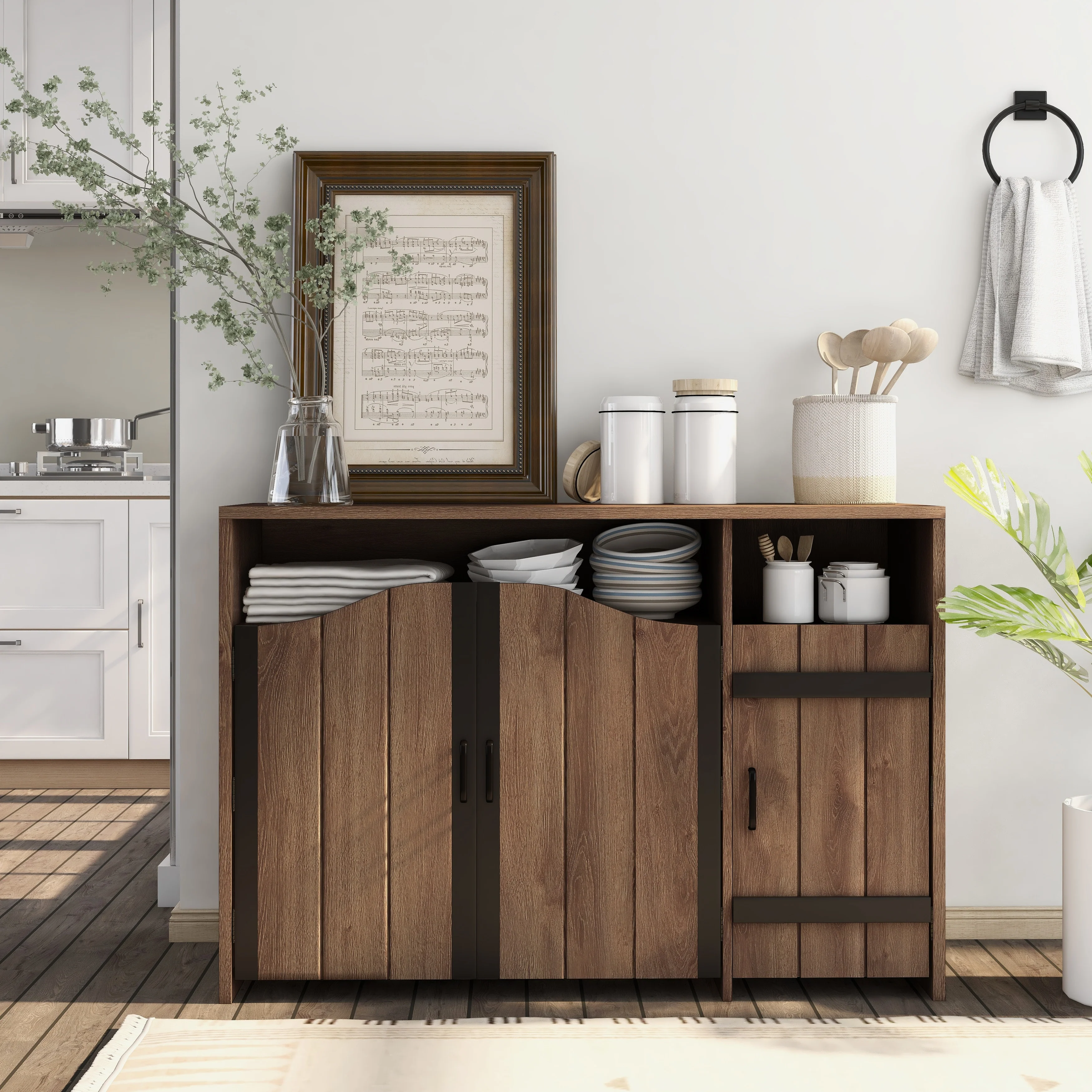 Furniture of America Horr 47-in. Rustic Walnut 7-shelf Buffet Server