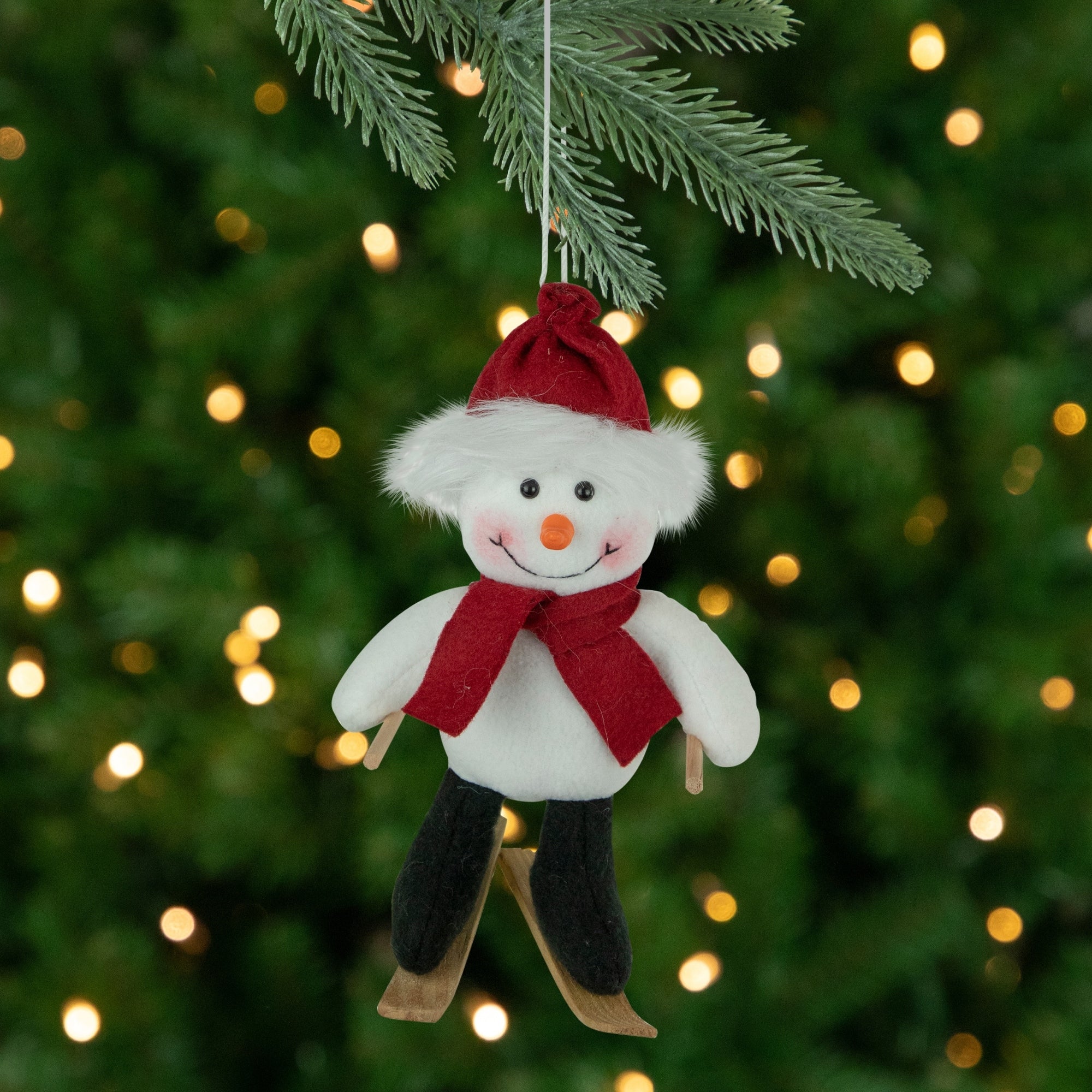 Skiing Snowman with Santa Hat and Matching Scarf Christmas Ornament - 9.5