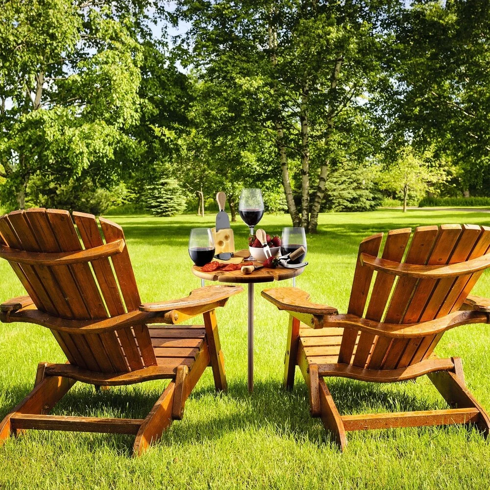 Bambusi Portable Outdoor Picnic Wine Table Holder w Cutlery Cheese Set