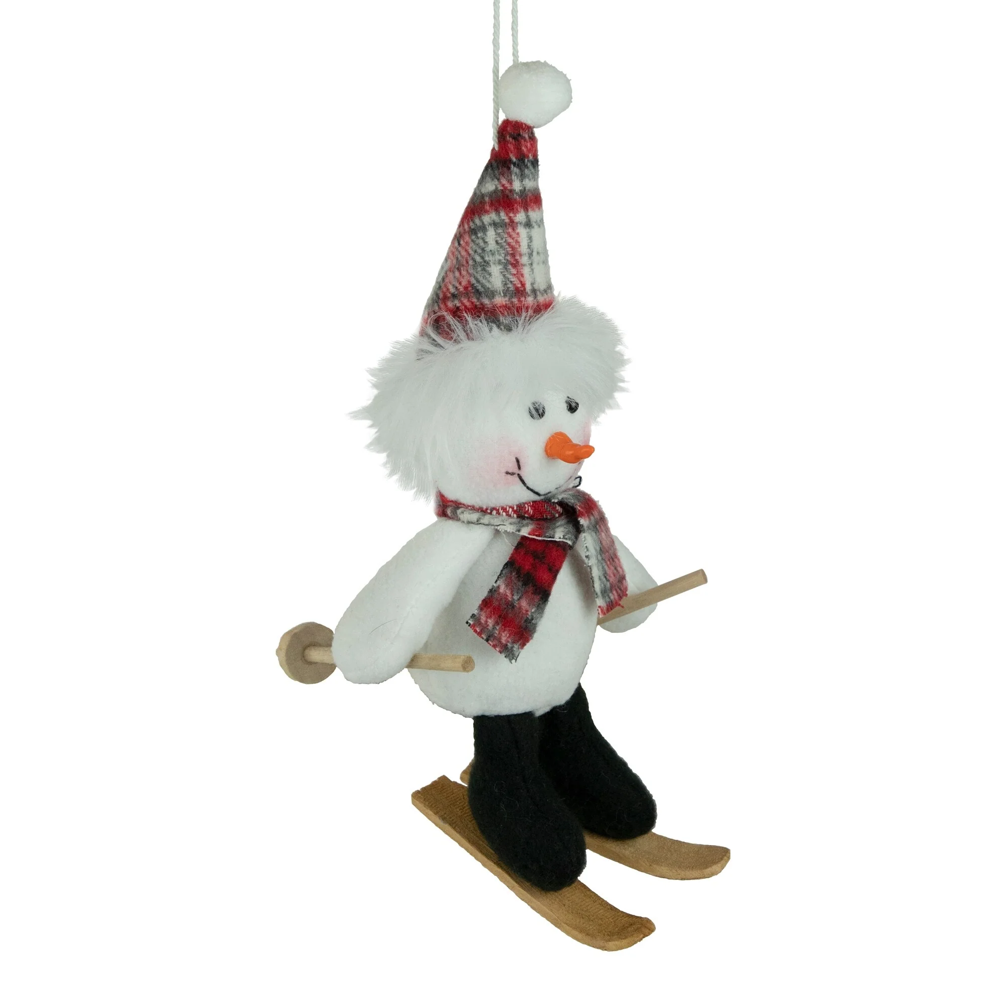 Skiing Snowman with Plaid Santa Hat and Matching Scarf Christmas Ornament - 12