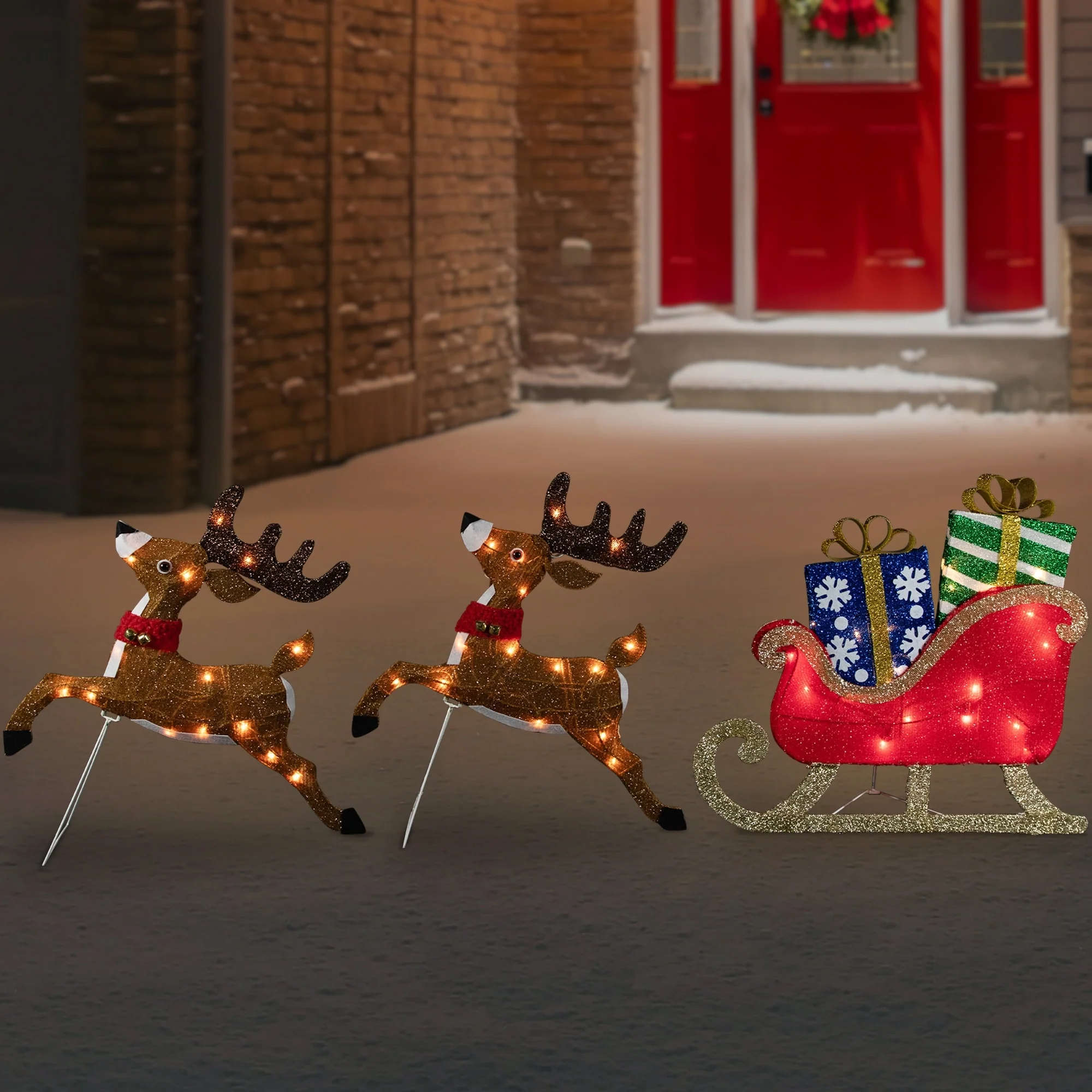 Set of 3 Lighted Reindeer Sleigh Outdoor Christmas Decoration 25.25
