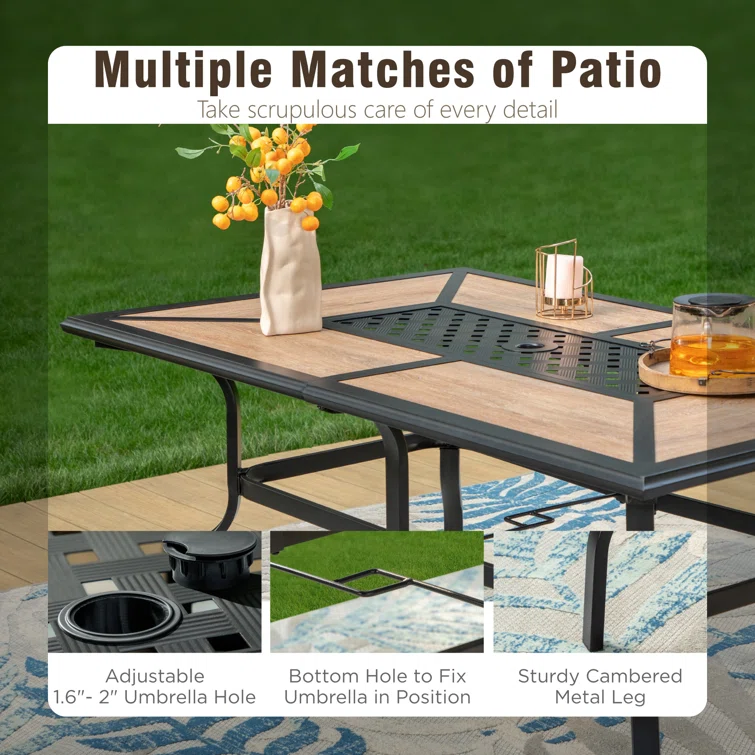 Alyah 6 - Person Rectangular Outdoor Dining Set with Cushions