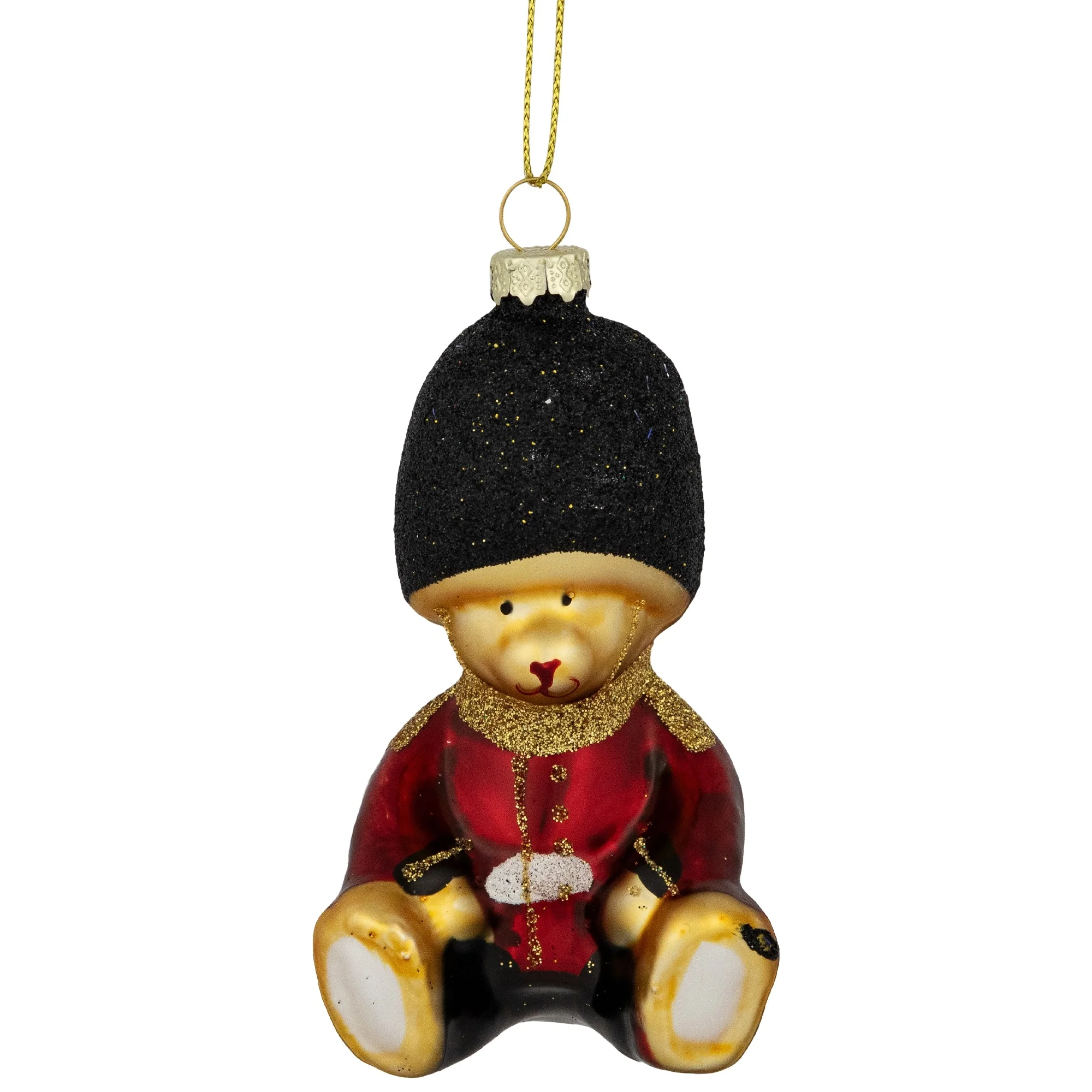 Glittered Teddy Bear Soldier Glass Christmas Hanging Ornament - 4