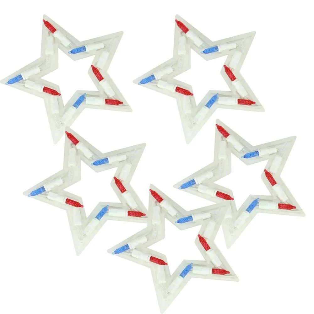 5 Red White and Blue Patriotic 4th of July Star Shaped Lights - 6ft. White Wire