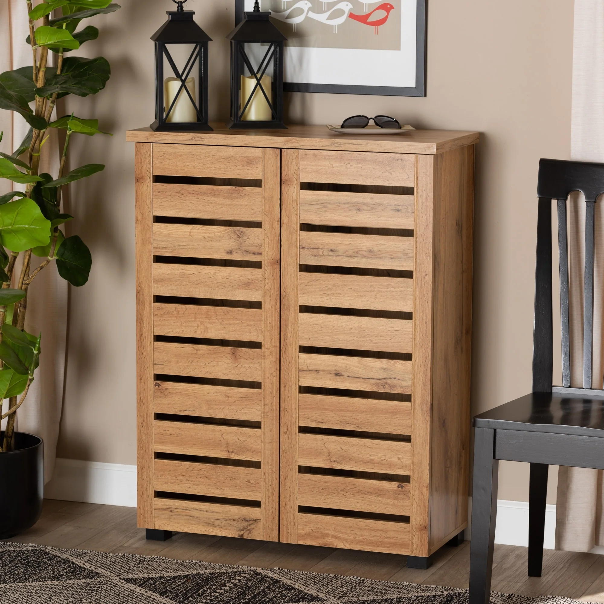 Adalwin Modern Oak Brown Finished Wood 2-Door Shoe Cabinet