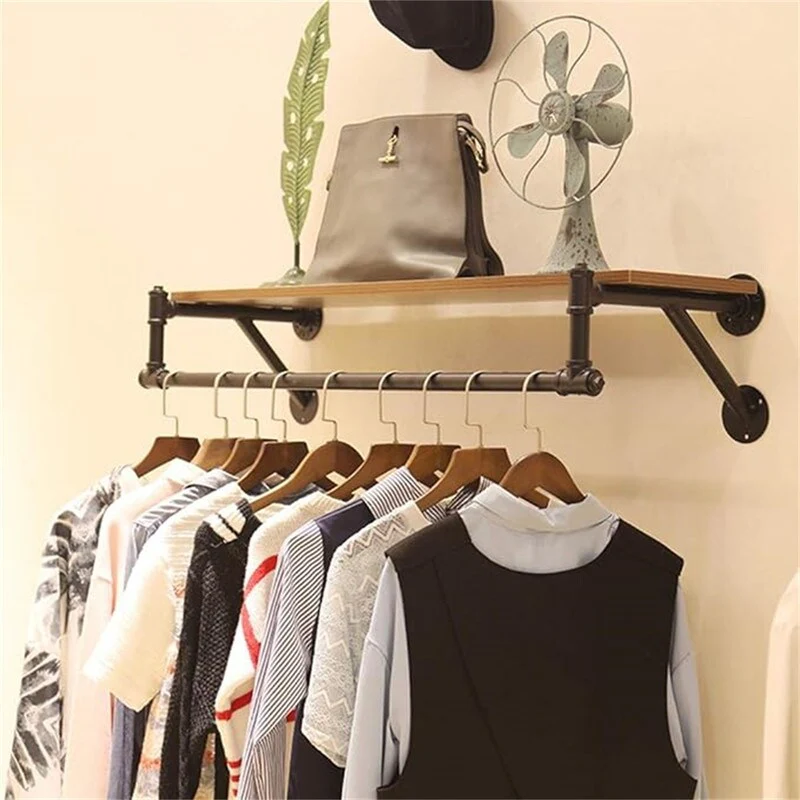 Clothing Rack Wall Mounted with Top Shelf - 47.24