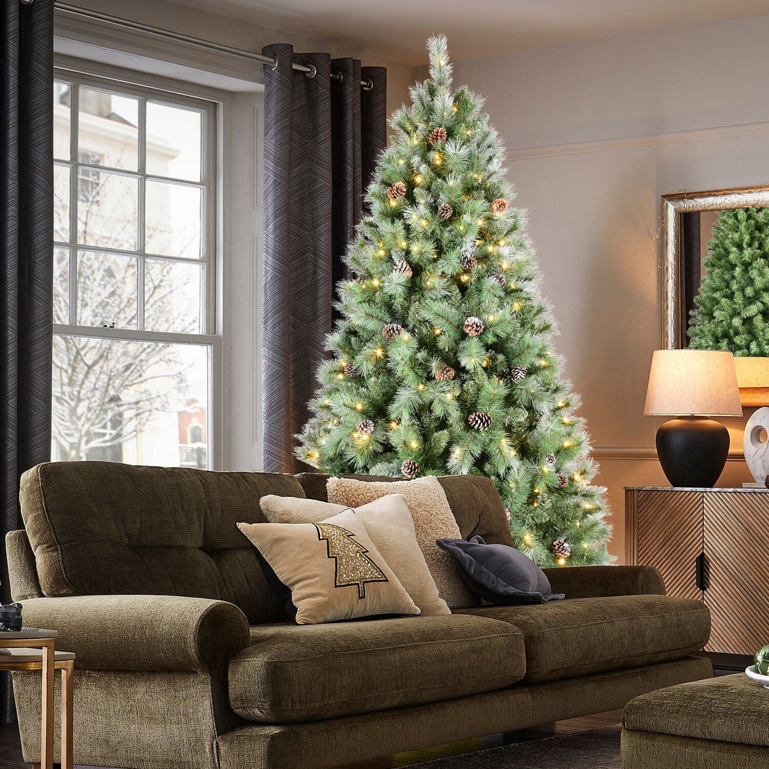 5FT Christmas Tree with 200 Warm White LED Lights-694 PVC & Hard Needle Tips, 51 Pine Cones,Hinged Branch Design