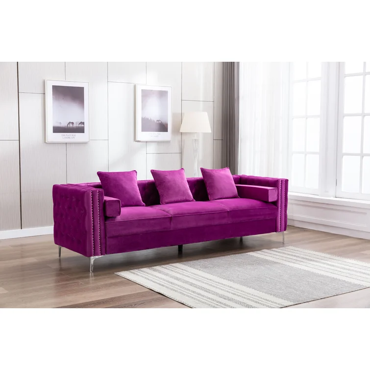 Zaida 104" Velvet Square Arm Chesterfield Upholstered Sofa