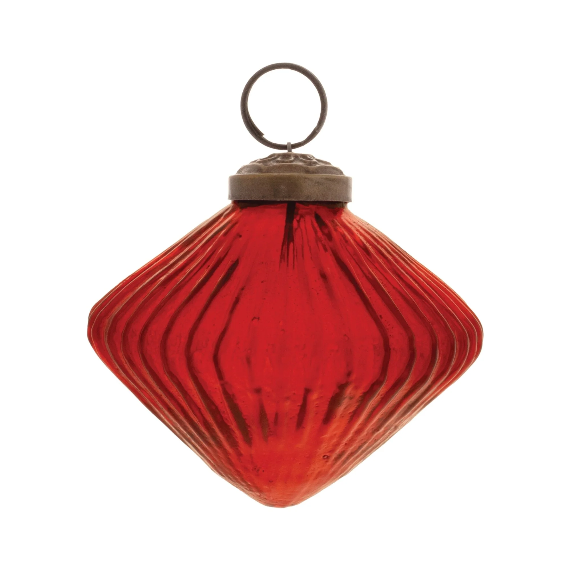 Ribbed Glass Diamond-Shaped Christmas Ornaments - 3.5