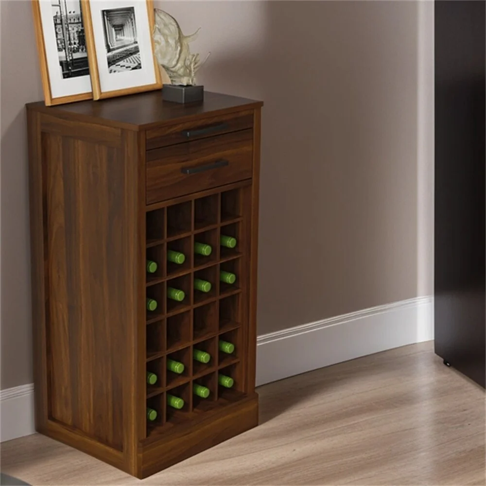 28 Slots Wood Wine Bar Cabinet with Storage Shelves - N/A