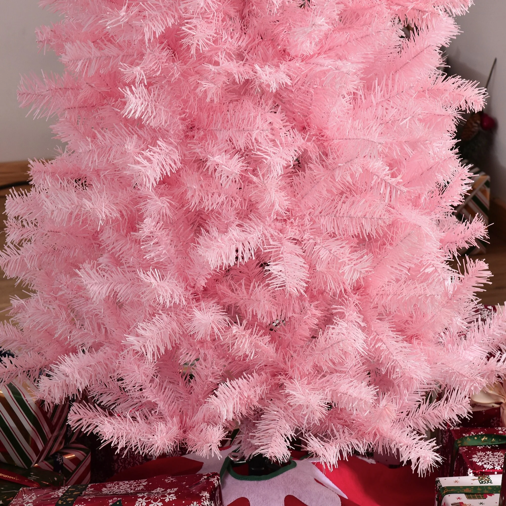 Slim Pink 7' Artificial Douglas Fir Christmas Tree, Unlit with 818 Branch Tips and Easy Storage for Small Spaces