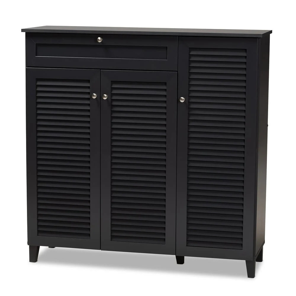 Baxton Studio Contemporary 11-shelf Wood Shoe Storage Cabinet with Drawer