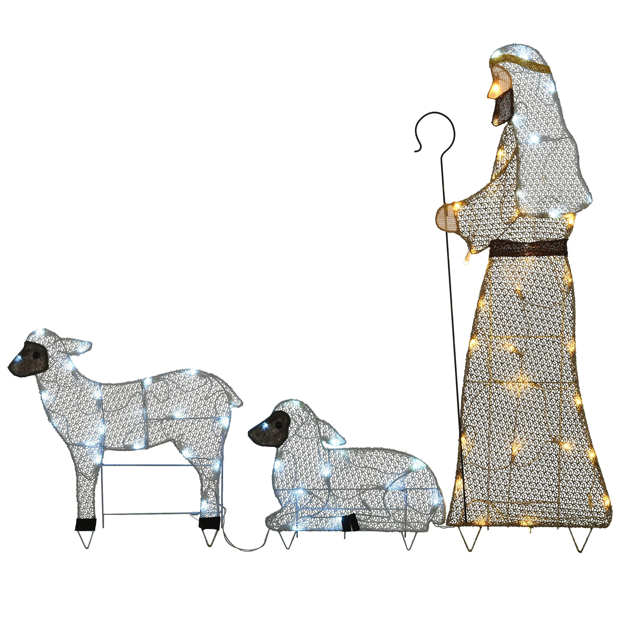 National Tree Company LED Shepherd with Sheep Decoration - Champagne - 41 in