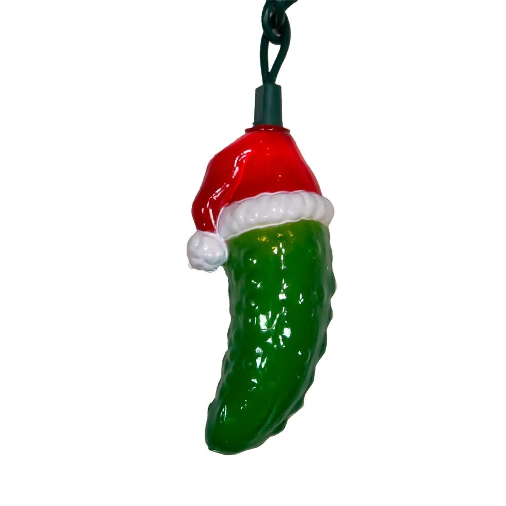 Kurt Adler UL 10-Light Pickle with Santa Hat Light Set