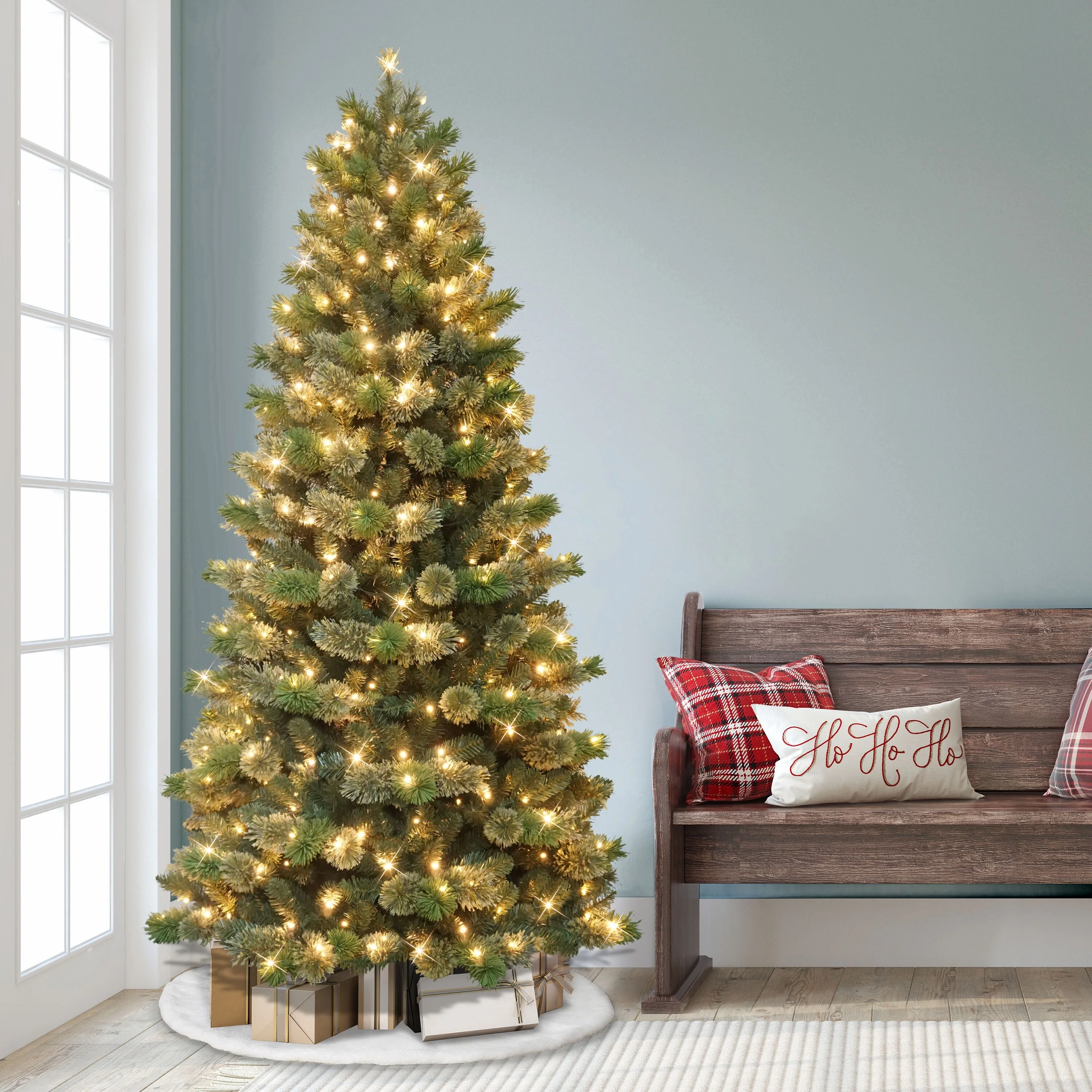 Puleo International 7.5' Pre-Lit Artificial Slim Oklahoma Pine Tree
