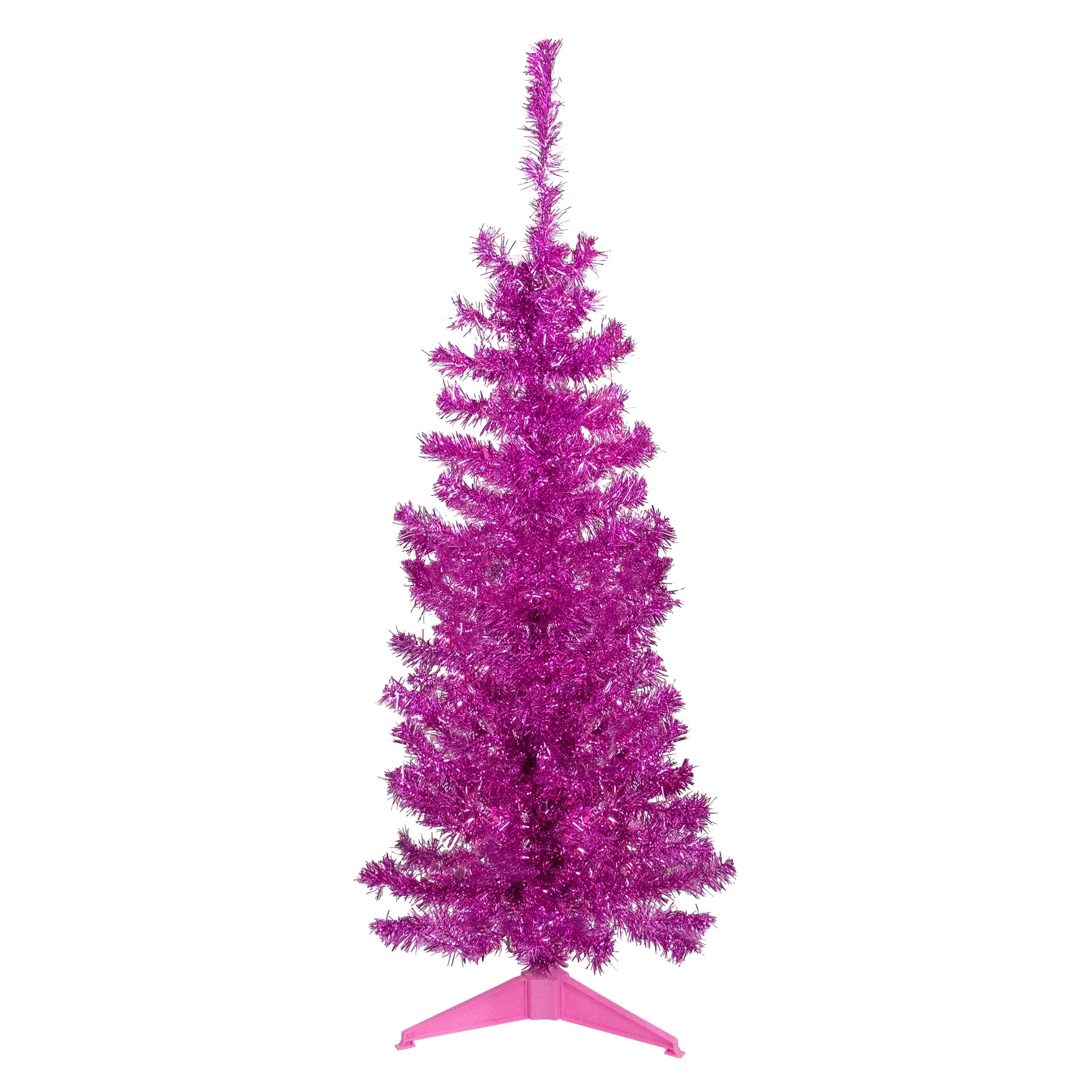 4' Pink Artificial Tinsel Christmas Tree, Unlit - 4 Foot