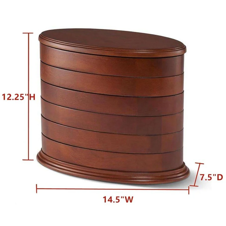 Swivel Wood Jewelry Box Tower, 6 Drawers Organizer, Dark Cherry