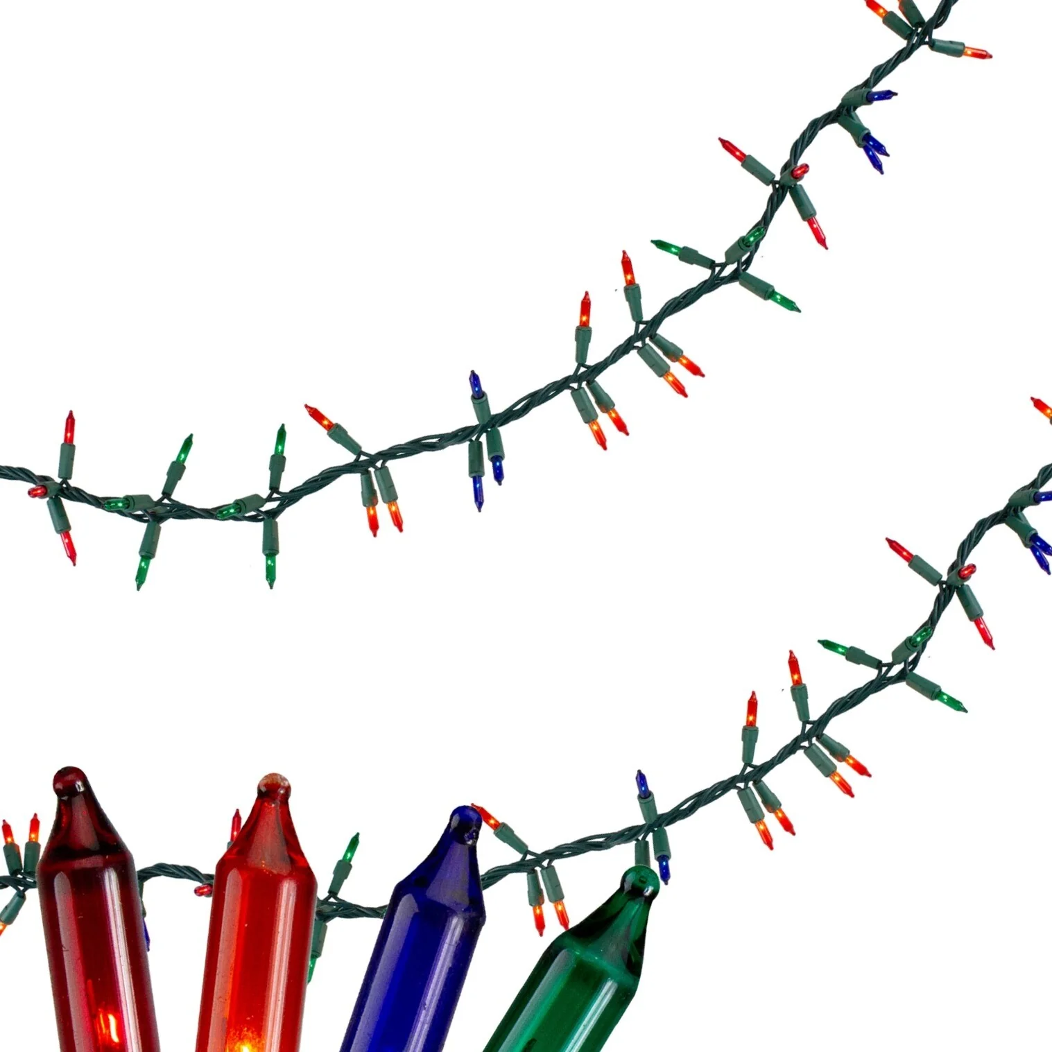 300ct Multi-Color Mini Christmas Light Garland Set, 18ft Green Wire