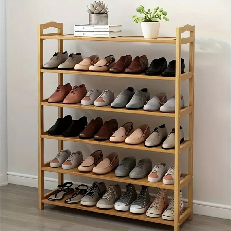 6-Tier Wood Shoe Shelf Storage Organizer Free Standing Shoe Rack Shelves