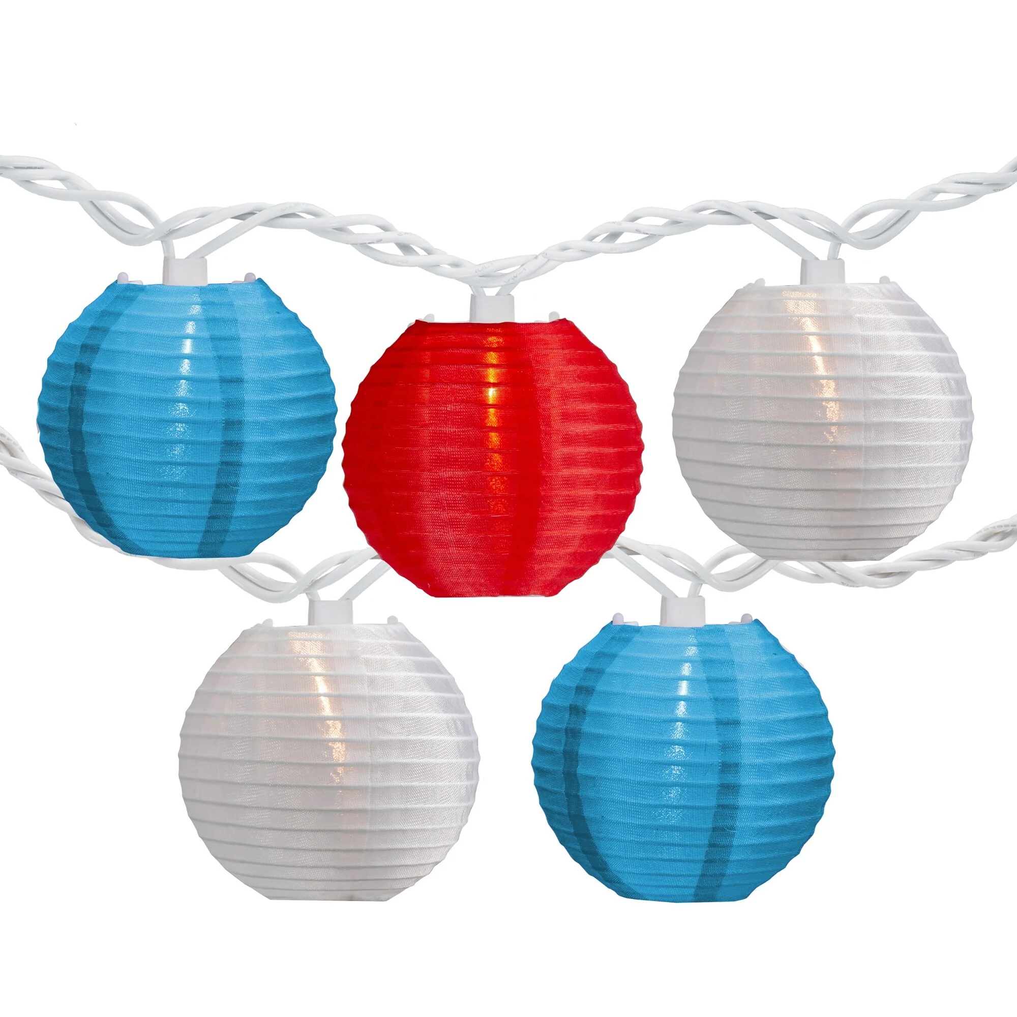 Patriotic Paper Lantern Patio Light Set - Red, White and Blue - 8.5' White Wire - 10ct - Red