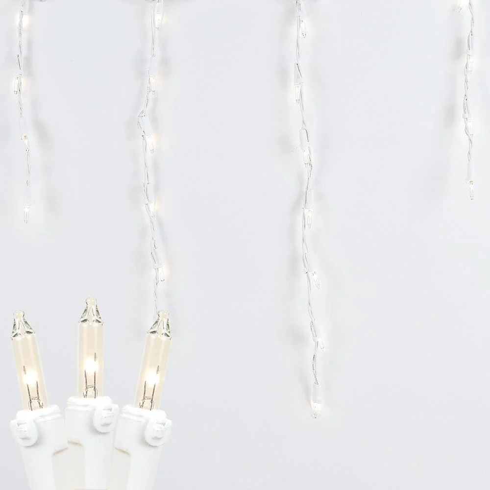 9 Foot Clear Outdoor Christmas Icicle Light Set, White Wire, 100 Light