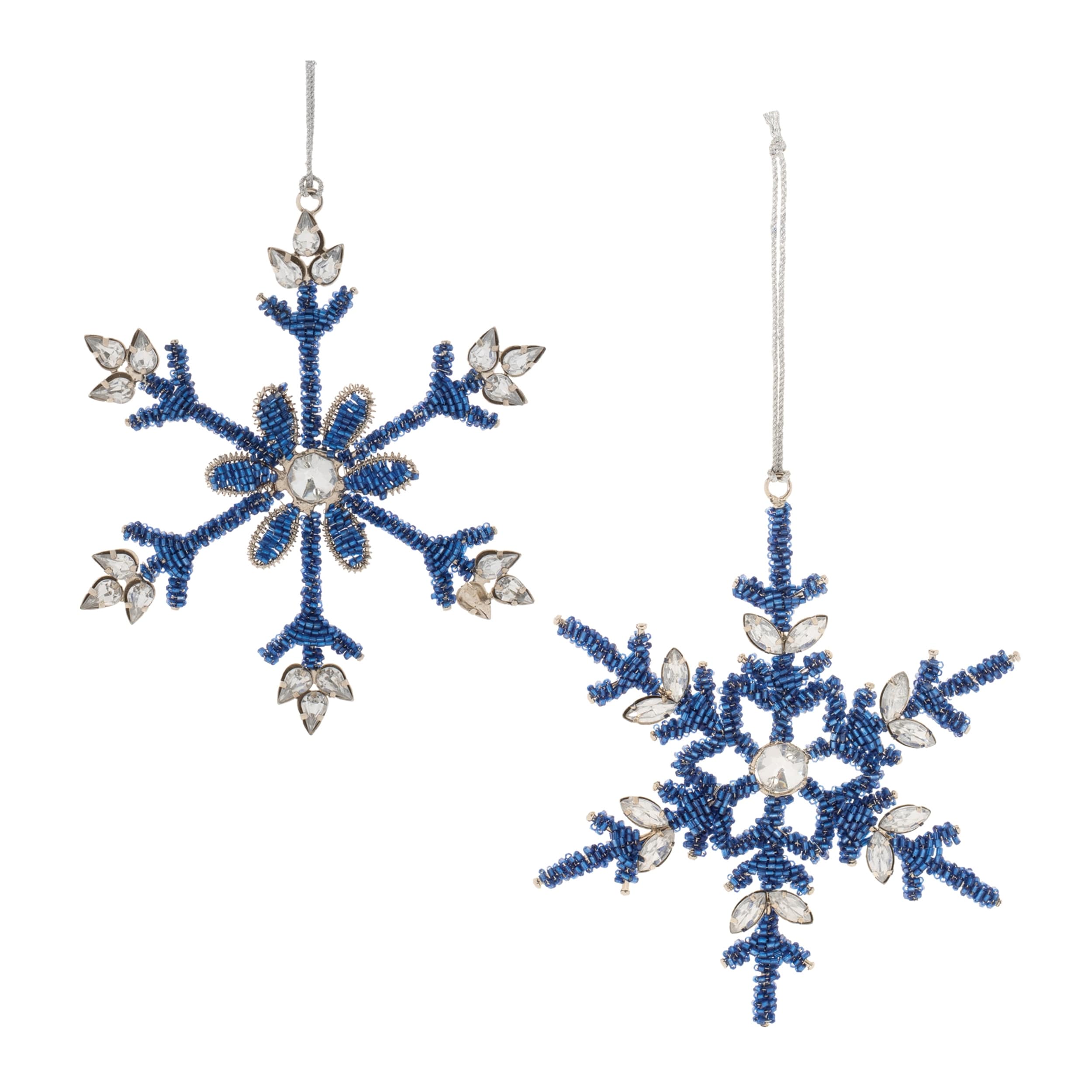 Snowflake Tree Ornaments Set of 12 with Glass Beads - 5.25