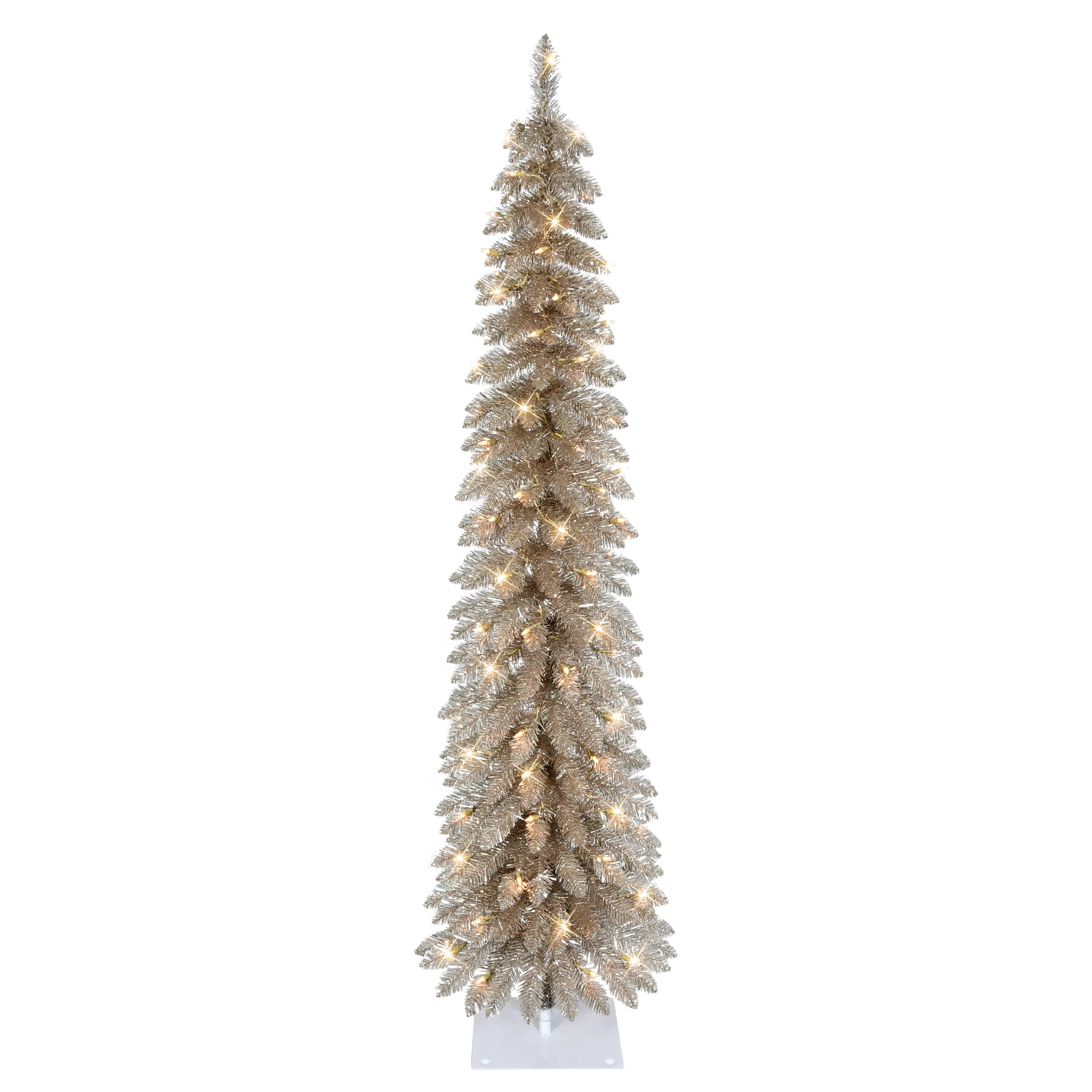 Puleo International 6' Pre-Lit Artificial Alpine Rose Gold Pencil Tree