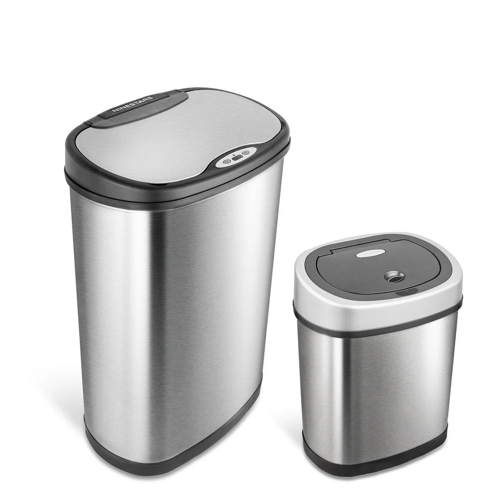 NINESTARS Stainless Steel Motion Sensor Trash Can Combo, 13.2 Gal. & 3 Gal. CB-DZT-50-3/12-9