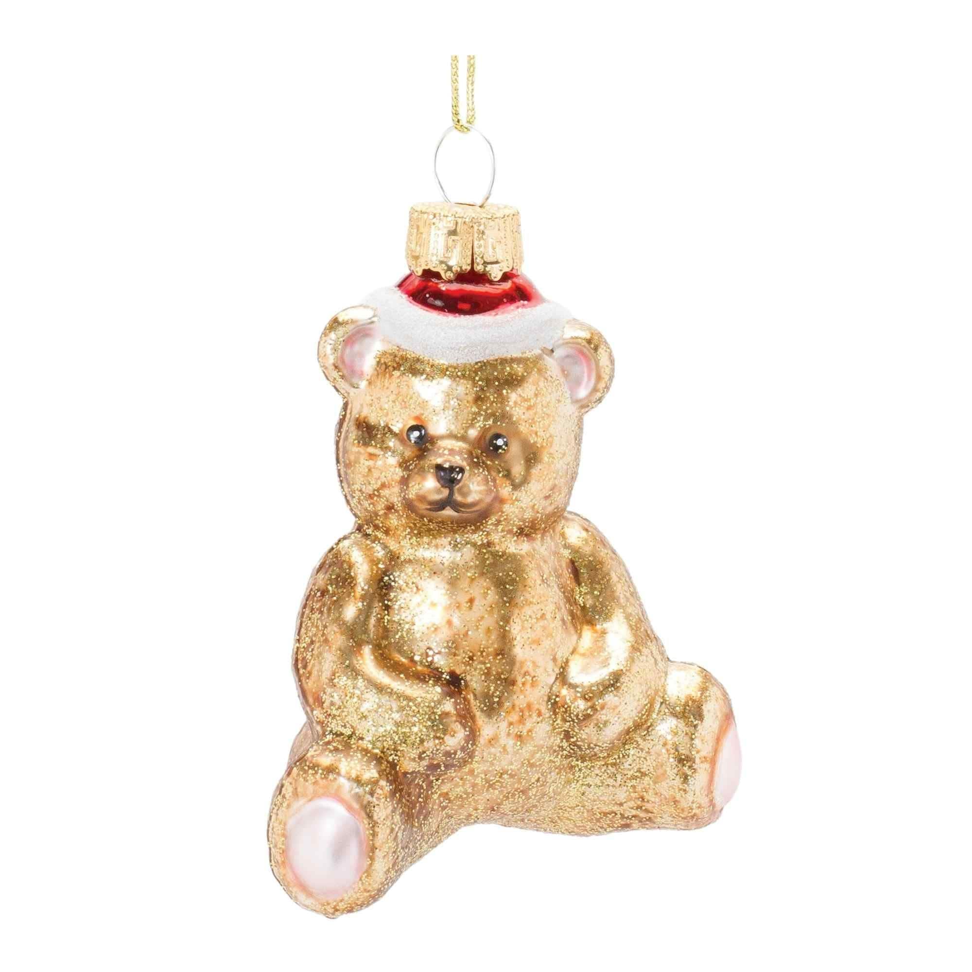Club Pack of 12 Gold & Red Glass Teddy Bear Christmas Ornaments 3.75