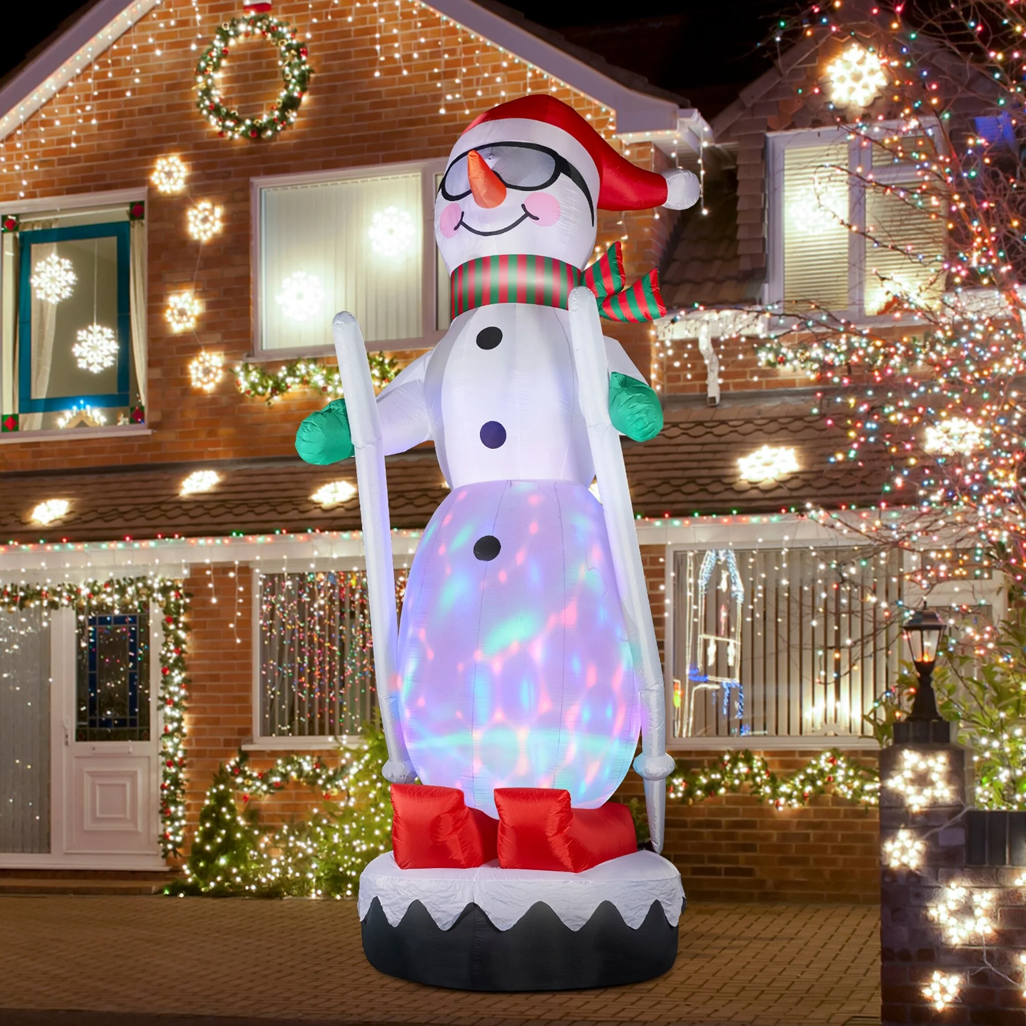 Glitzhome 20FT Giant DISCO Lighted Inflatable Skiing Snowman