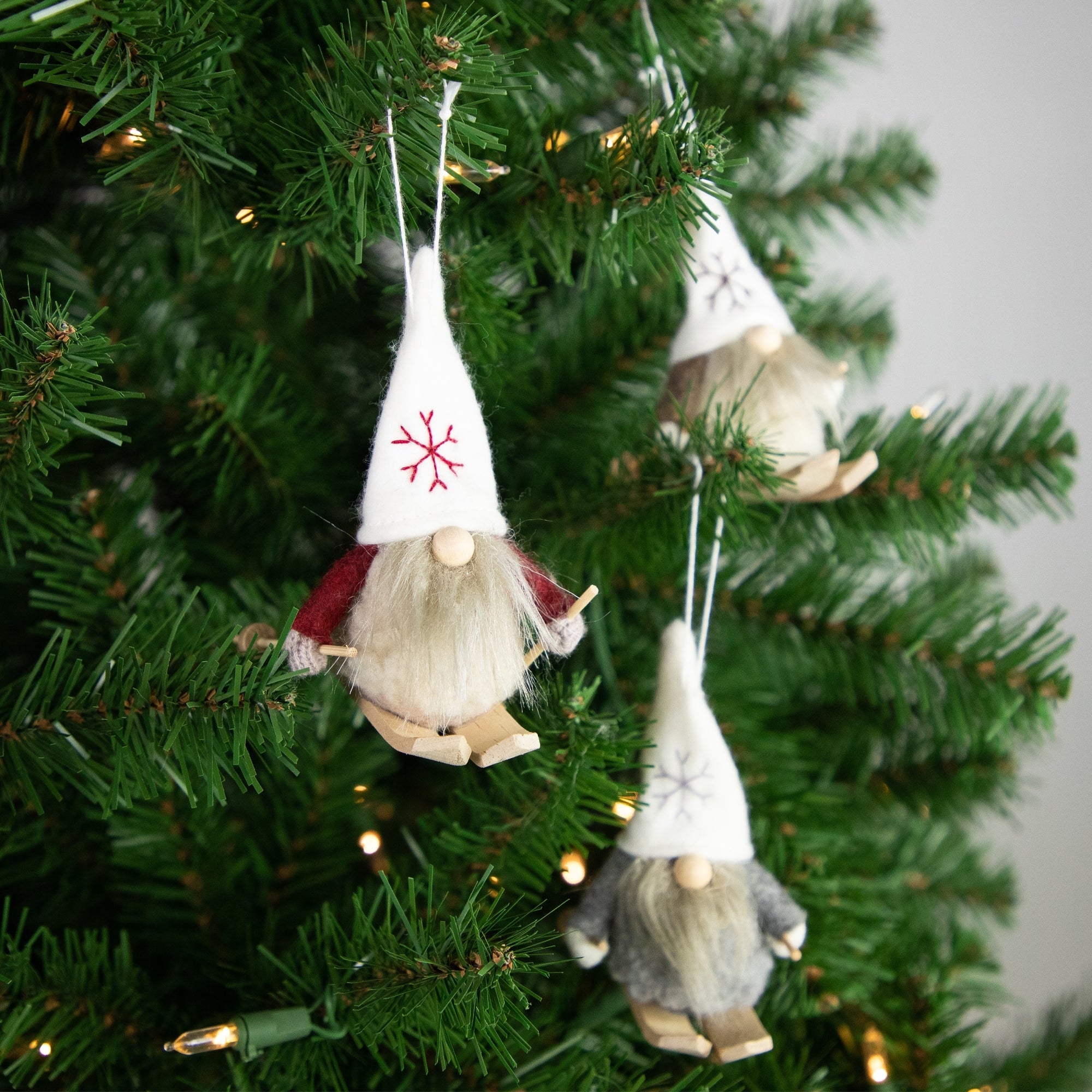 Set of 3 Skiing Gnomes Christmas Ornaments 4.5
