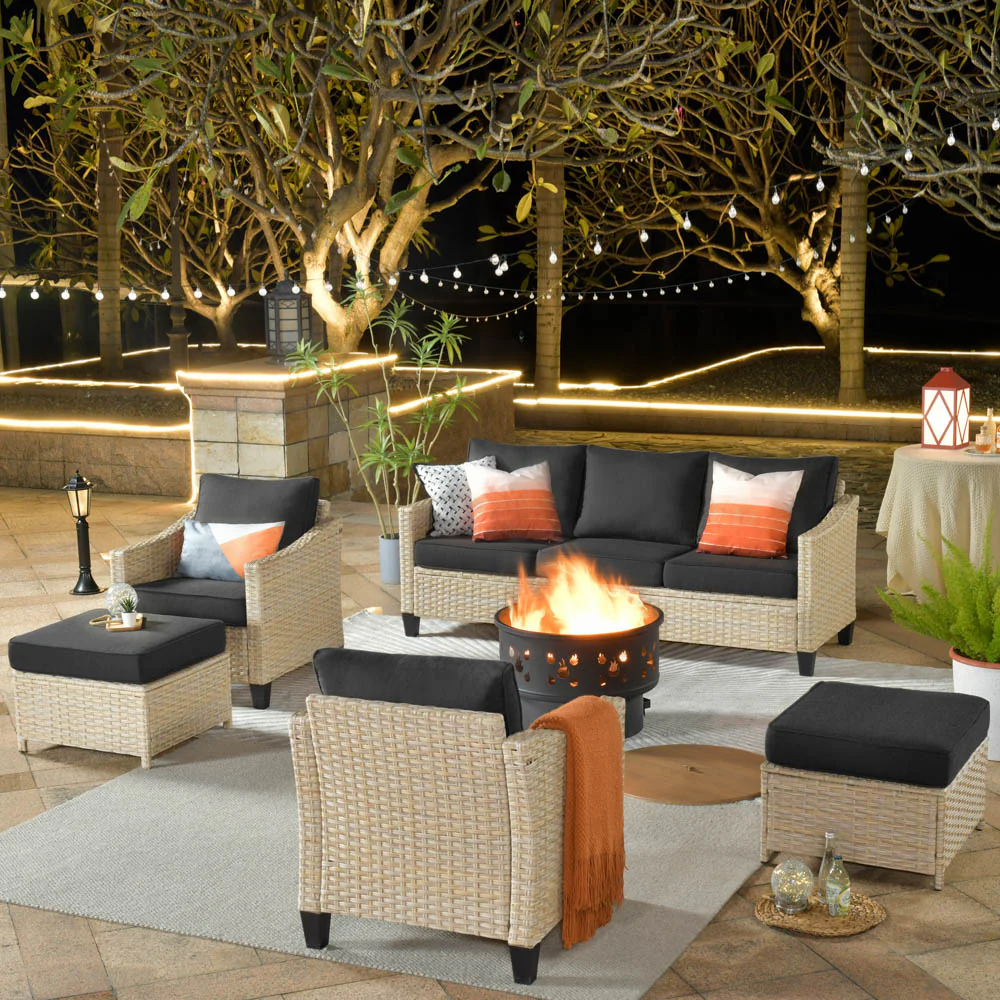 Ovios Athena Series Outdoor Patio Furniture Set 6-Piece with Fire Pit