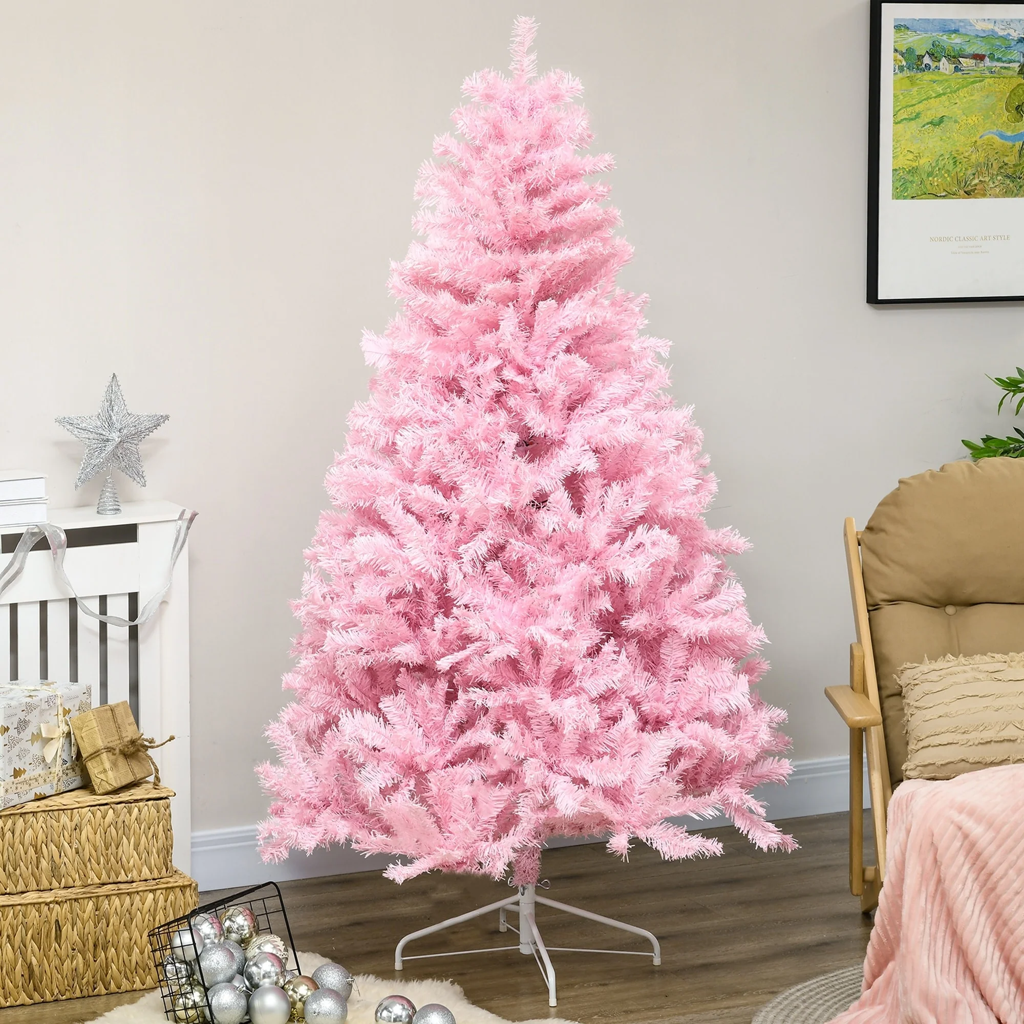 Unlit 6ft Artificial Christmas Tree with 1000 Branches and Auto Open Design, Xmas Tree for Home Holiday Festival Decor