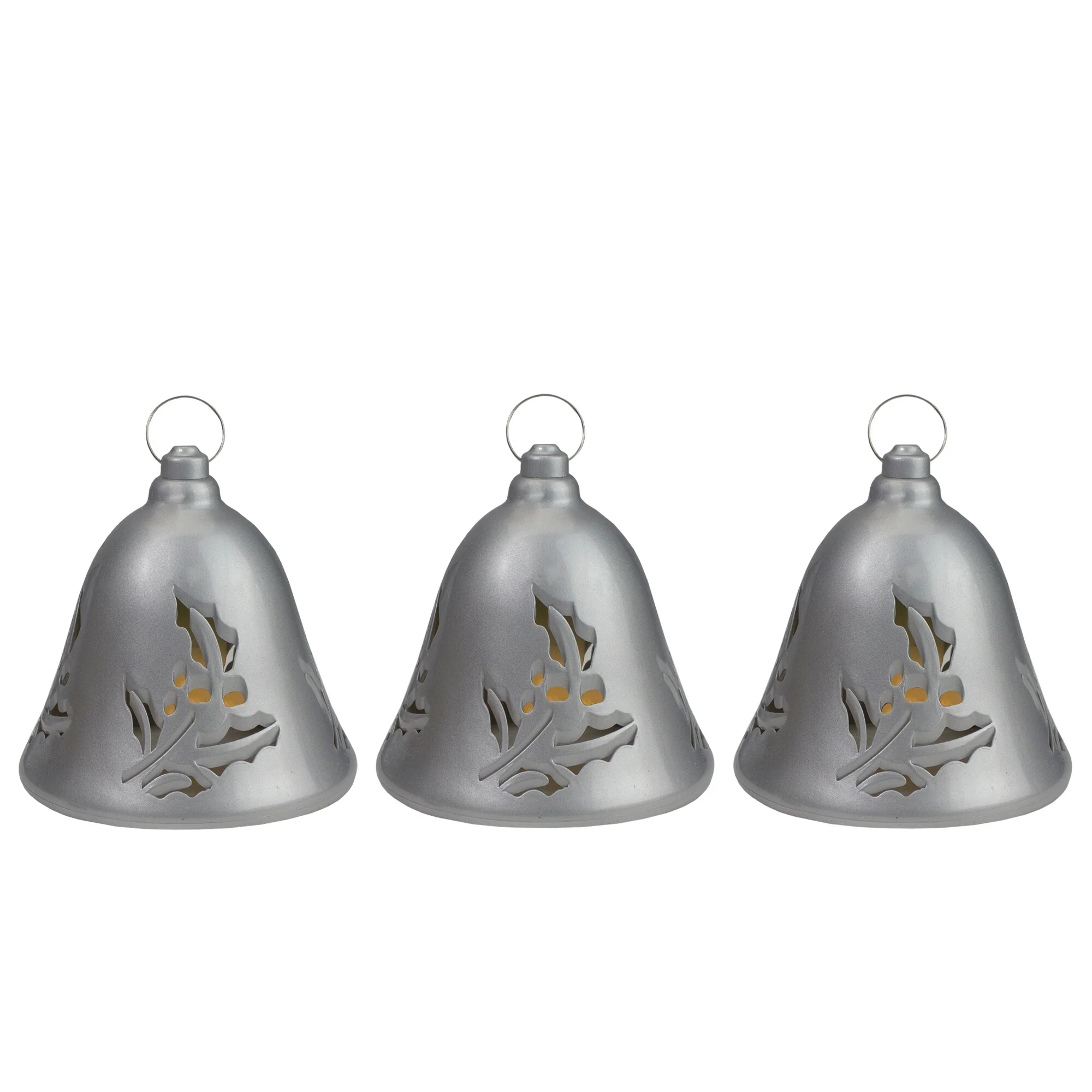 Set of 3 Musical Lighted Silver Bells Christmas Decorations 6.5-Inches