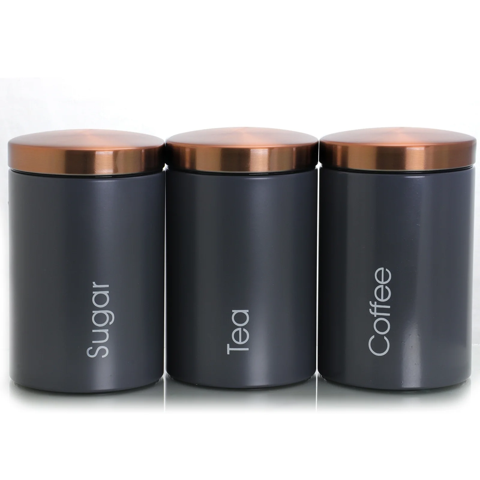 Modern Home Sugar, Coffee and Tea Can Storage Set with Lids in Charcoal Gray