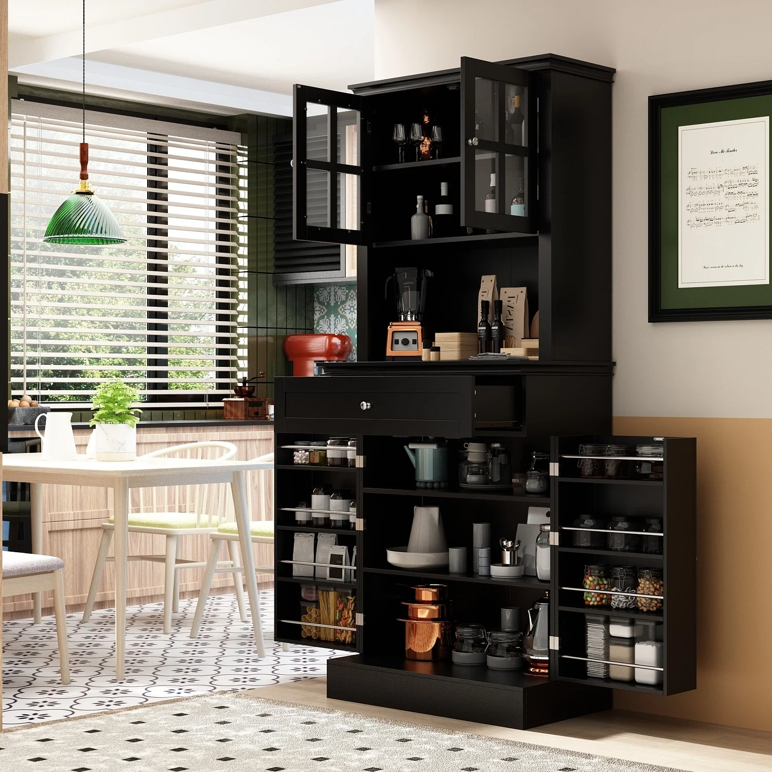 Long Standing Kitchen Cabinet with Large Open Space for Microwave - 30