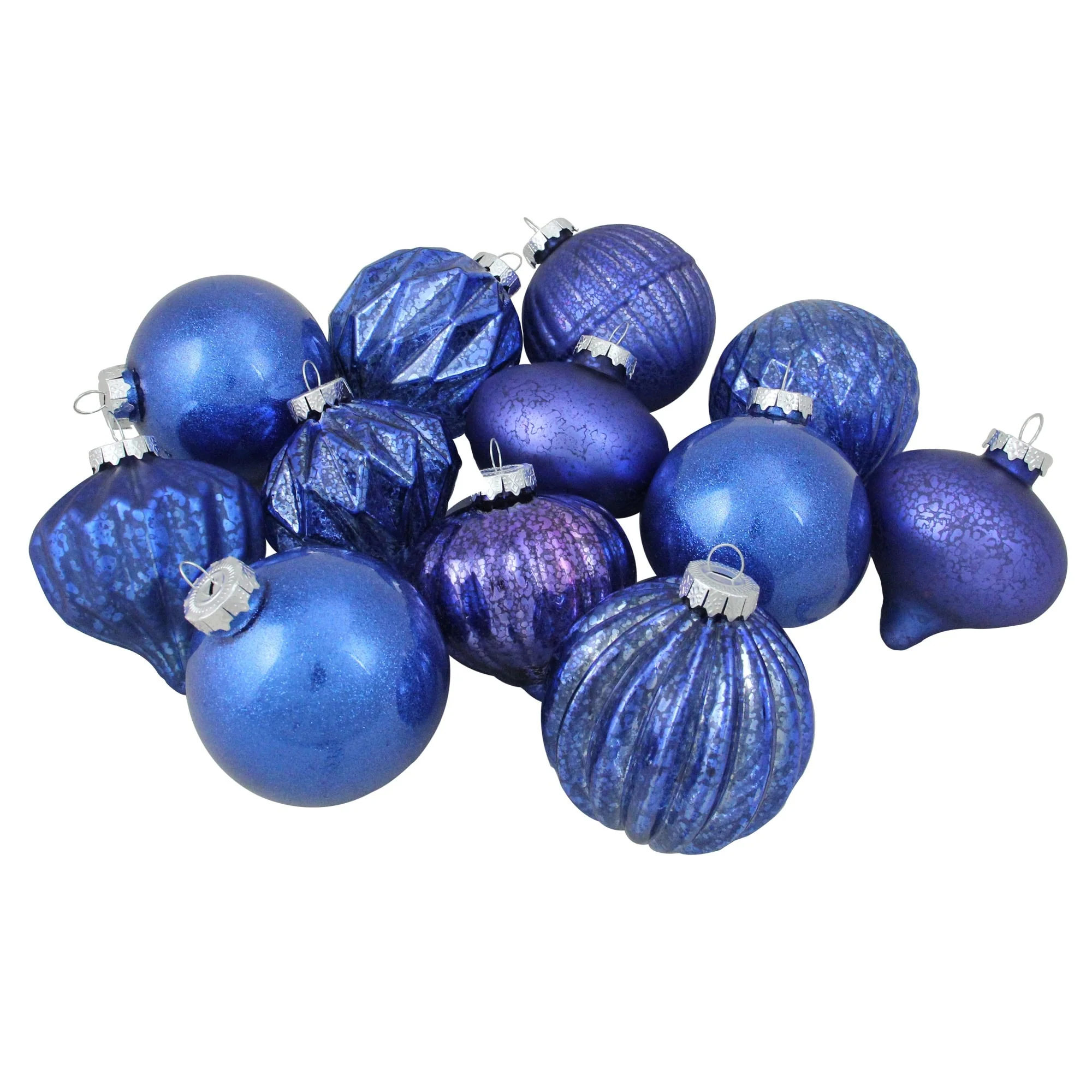 12ct Royal Blue Multi Finish Various Shaped Christmas Ornaments 3.75