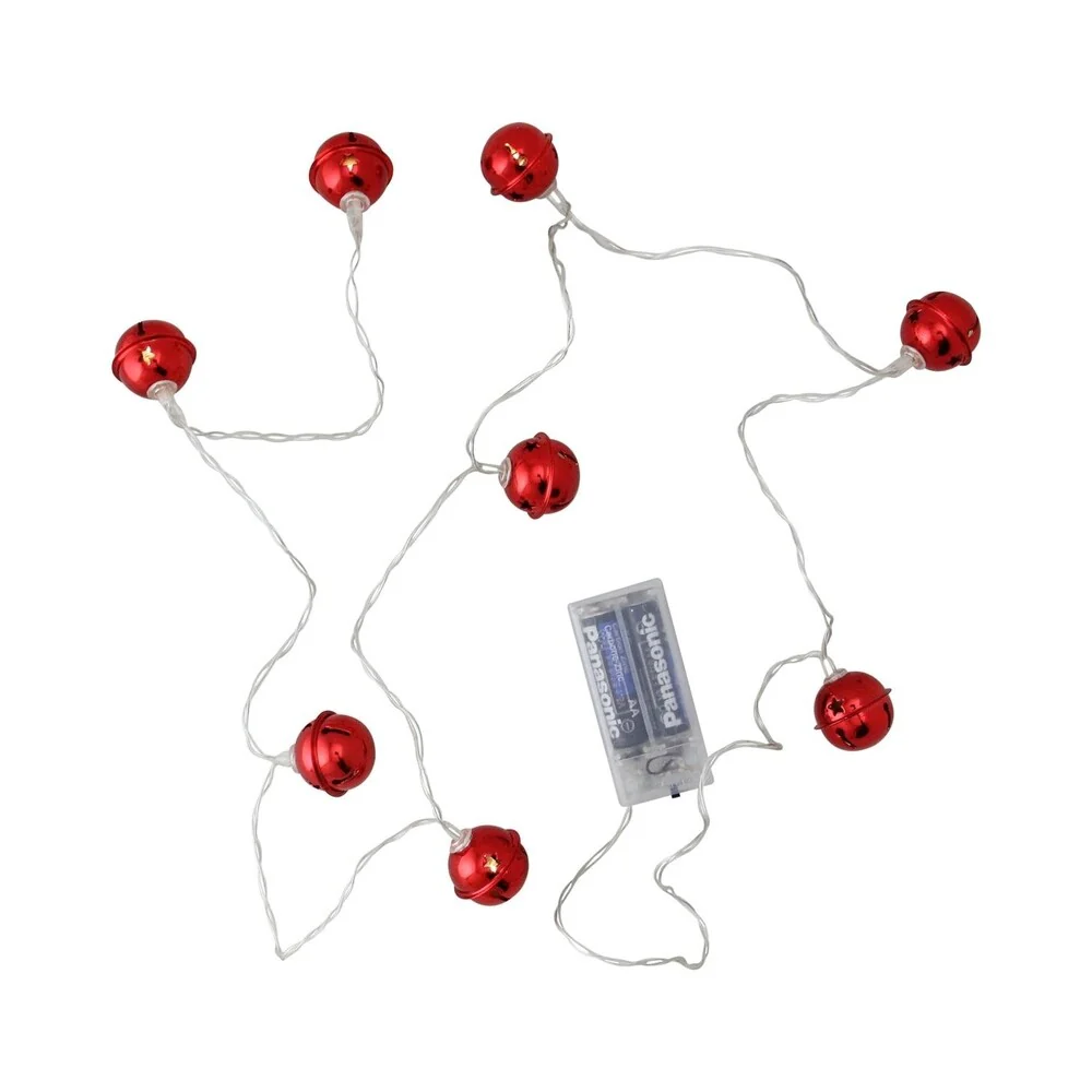8ct LED Red Jingle Bell with Star Cut-Outs Battery Operated Christmas Lights - White Wire