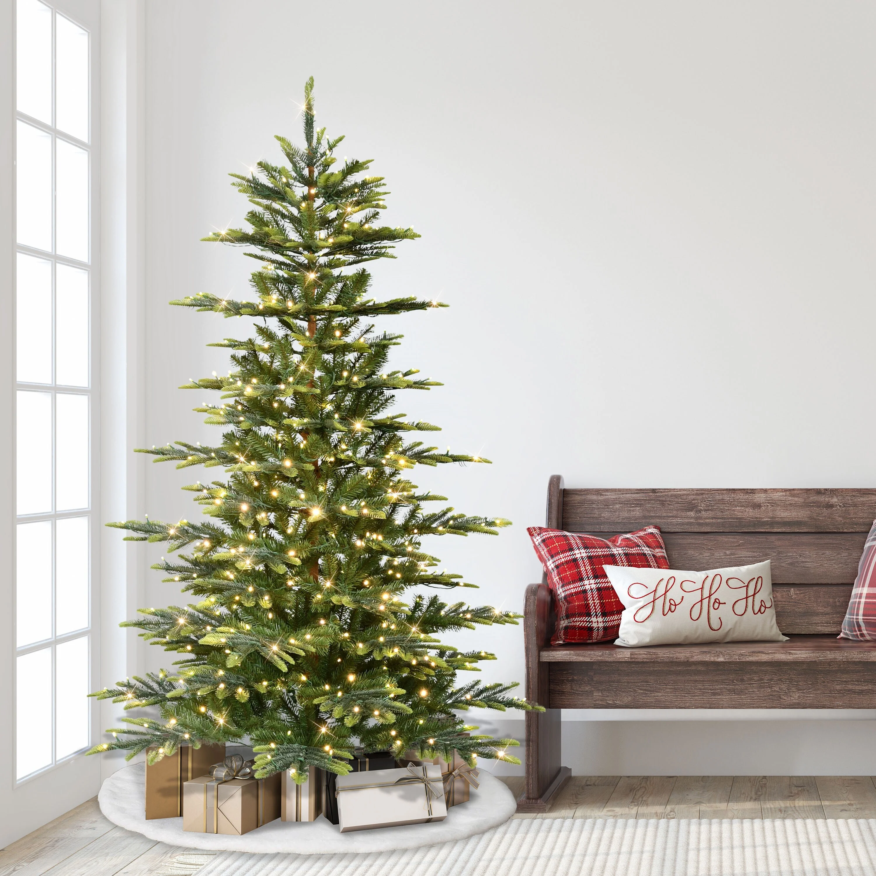 Puleo International 6.5' Pre-Lit Artificial Aspen Fir Tree with Dual-Color LED Lights
