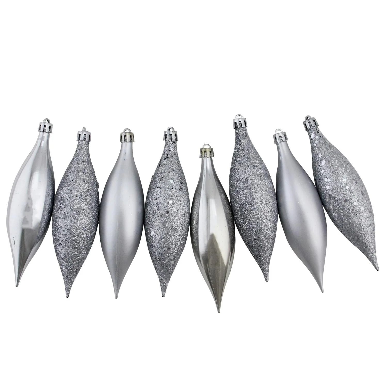 8ct Silver Shatterproof 4-Finish Christmas Finial Drop Ornaments 5.5