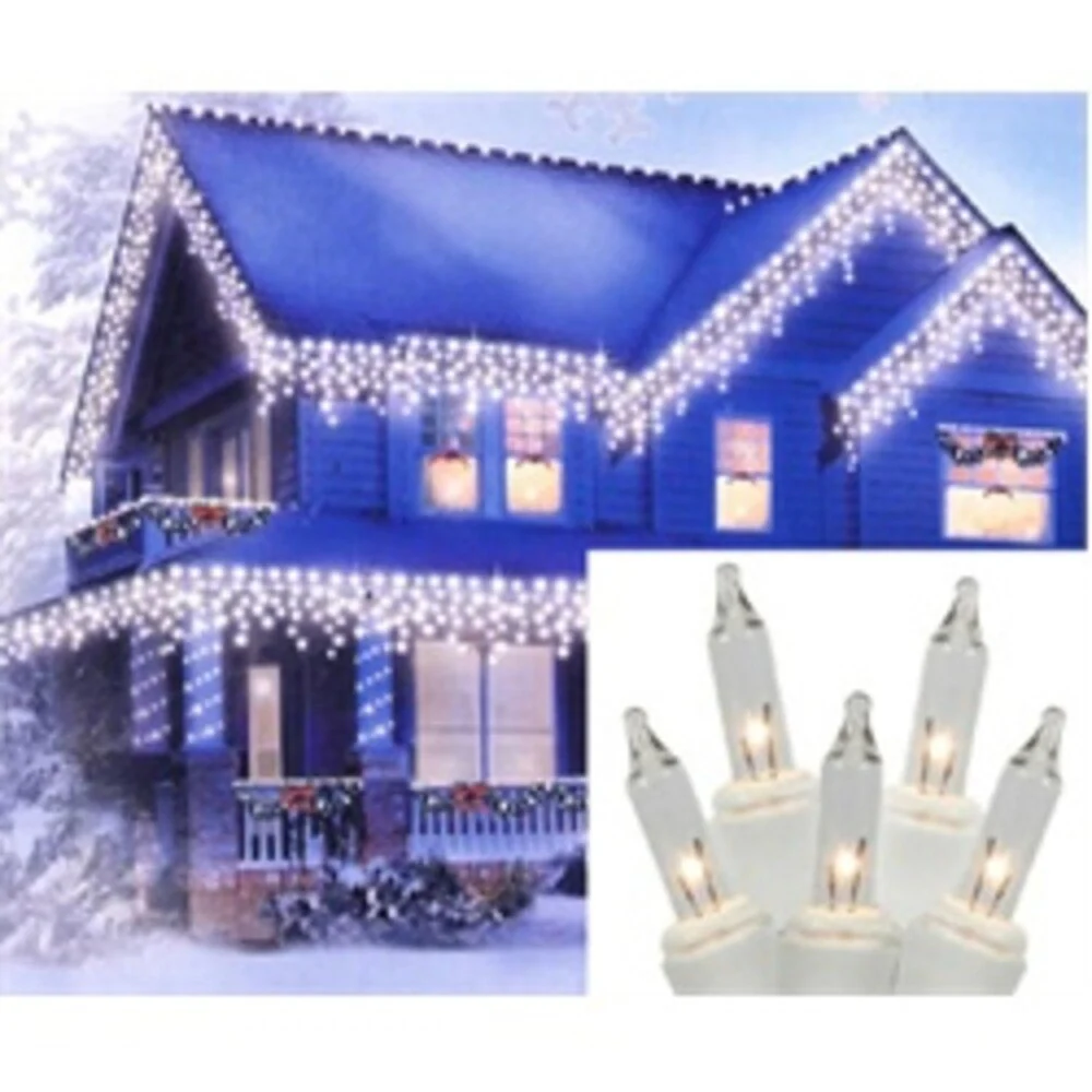 Set of 100 Clear Mini Icicle Christmas Lights - White Wire
