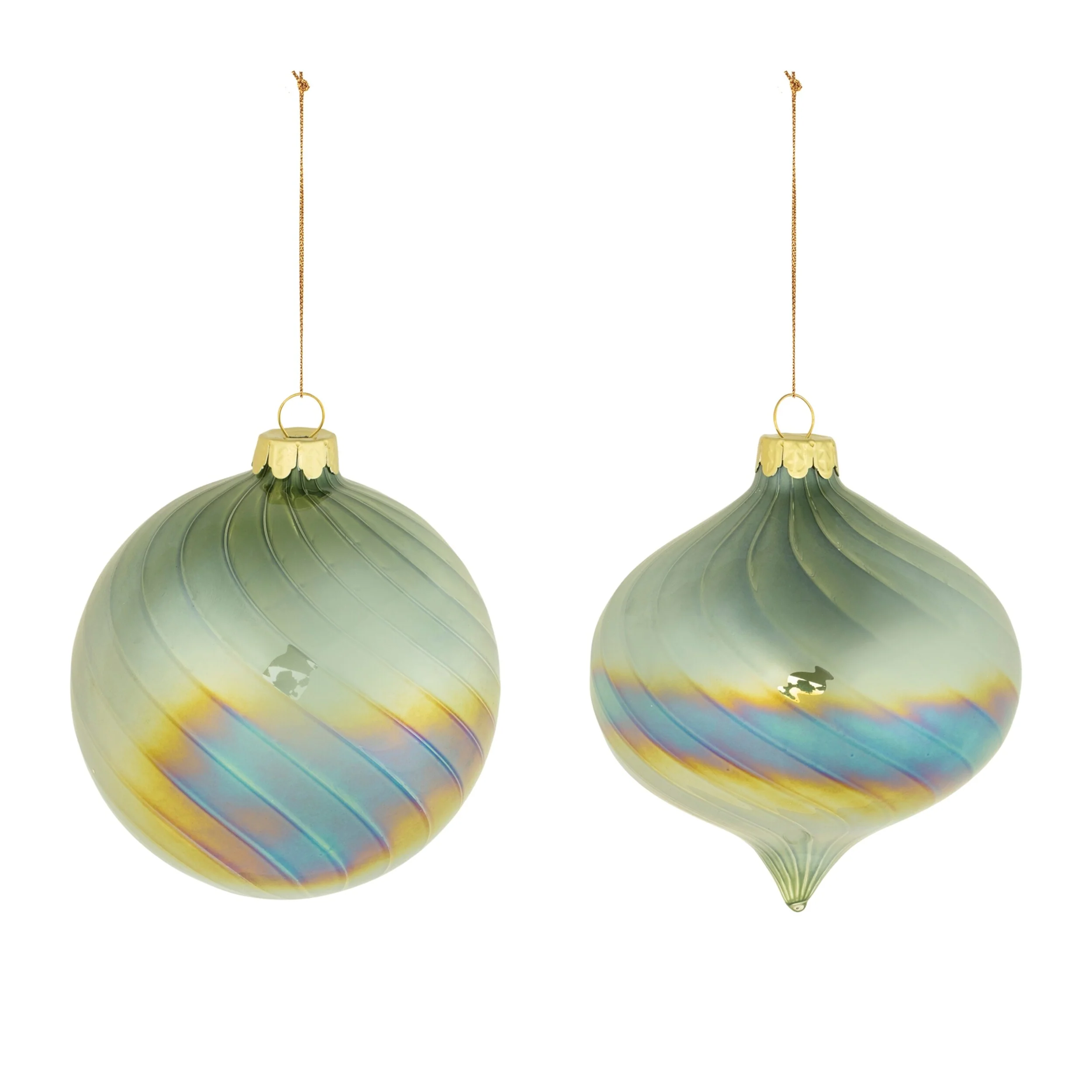 Glass Iridescent Swirled Ball and Onion Ornaments Set of 6 - 4” x 4” x 4.5” (L x W x H)