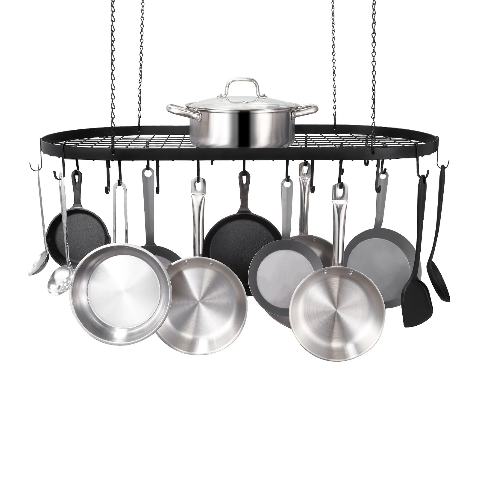Hanging Pot Rack, Hanging Pot Rack Ceiling Mount, Ceiling Pot Rack with S Hooks, 80 lbs Loading Weight, Ideal for Home