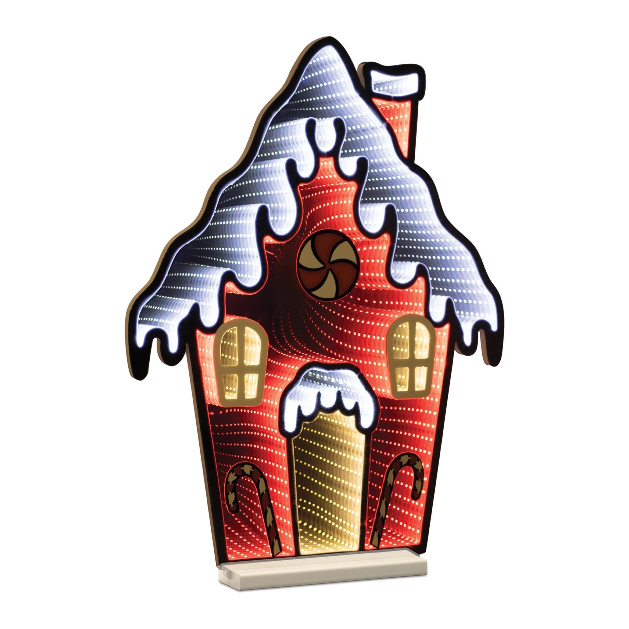 Acrylic Plastic Peppermint Gingerbread House with Infinity Light Effect - 19.75” x 2.75” x 26” (L x W x H)