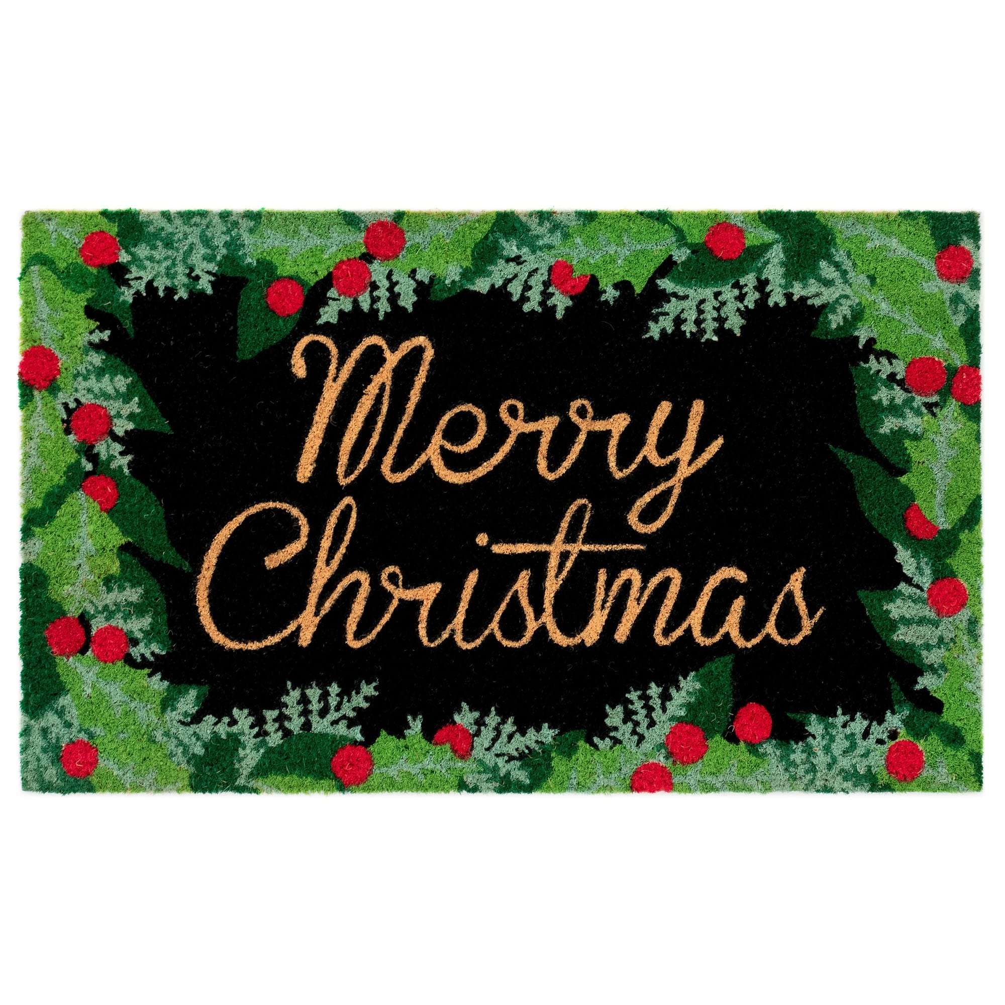 Liora Manne Natura Merry Christmas Holly Outdoor Mat Black 18