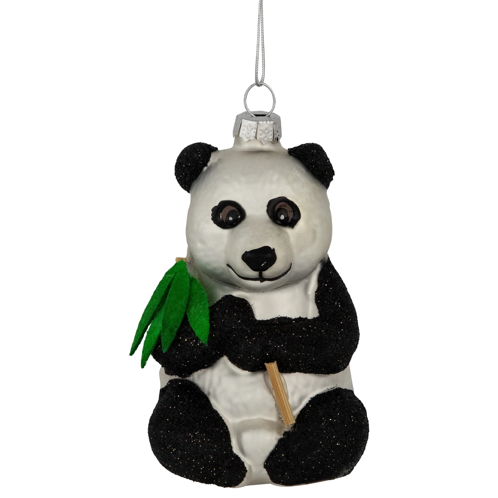Glittered Panda Bear Glass Christmas Hanging Ornament - 4